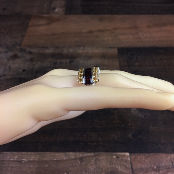Vintage Garnet & Citrine Gemstone Silver Ring 9 - Picture 3 of 14